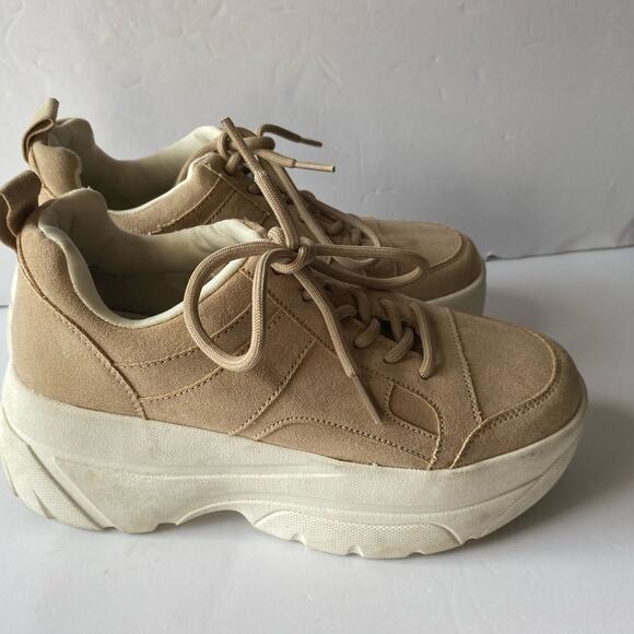 Top Shop Tan Suede Platform Shoes SZ 38 (7) Chuncky Trainers Low Top Mod Sneaker - Picture 5 of 14